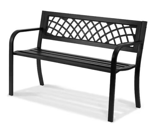 VEVOR 46 in. Metal Outdoor Garden Bench, 480 lbs. Load Capacity with Backrest and Armrests