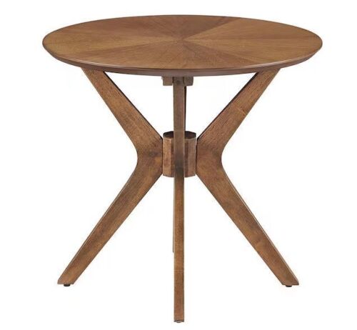 MODWAY Crossroads 24 in. Round Wood Side End Table in Walnut