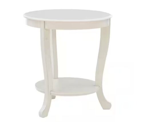 Powell Company Whither 22 in. White Round Wood End Table with Shelf
