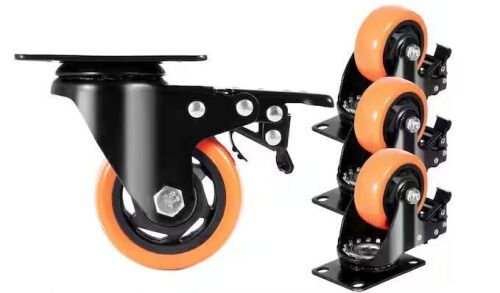 Hand Truck Swivel Plate Casters, w/ Safety A/B Locking Feature, Noiseless PVC Wheels, 1000 lbs. Capacity