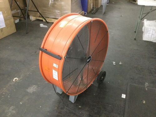 Commercial Electric 30 in. 2-Speed Heavy Duty Industrial Drum Fan in Orange with Rust-Resistant Grilles and Built-In Wheels