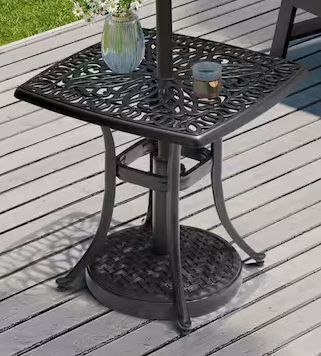 Pellebant Aluminum 21 in. Square Outdoor Side Table in Black with Umbrella Hole