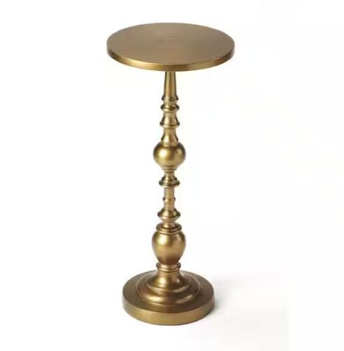 Butler Darien 10 in. Antique Gold Round Metal Pedestal Accent Table 22.5 in. H x 10 in. W x 10 in. D
