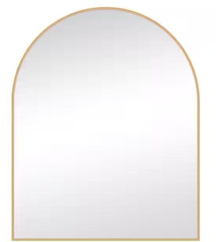 Glacier Bay 24 in. W x 30 in. H Arched Framed Wall Bathroom Vanity Mirror in Brushed Gold
