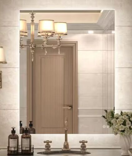 28 in. W x 36 in. H Rectangular Frameless LED Light Anti-Fog Wall Bathroom Vanity Mirror with Backlit