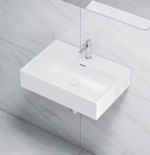 Eridanus Turner 24 in. x 16 in. Vitreous China Retangular Wall-Mount Vessel Sink with Faucet Hole and Overflow in White