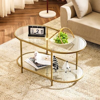 VINGLI 38W x 18H Oval Coffee Table with 2-Tier Shelf