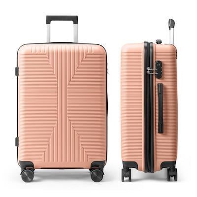 24 inches Hardside Checked Luggage PP Suitcase Pink
