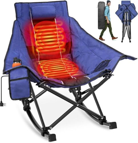 Heated Camping Rocking Chair with Cup Holder