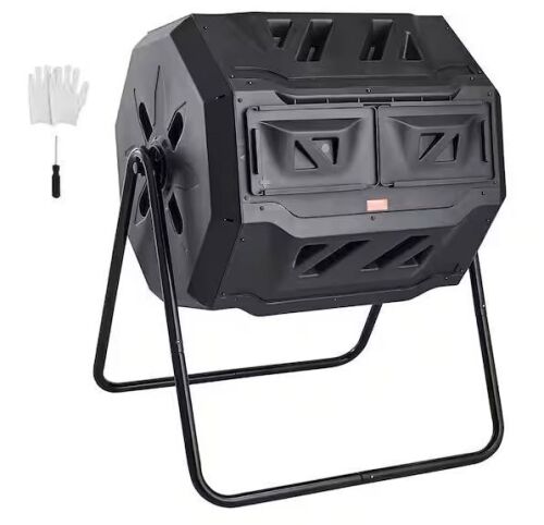 VEVOR 43 Gal. Dual Chamber Composting Tumbler with 2 Sliding Doors and Frame
