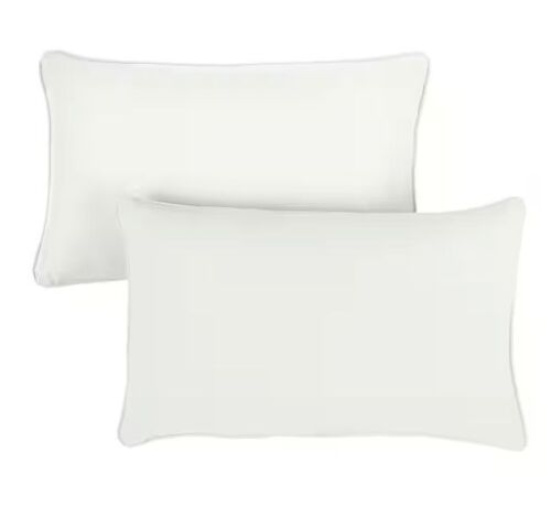 SORRA HOME Sunbrella Canvas Ivory Rectangular Outdoor Corded Lumbar Pillows (2-Pack)