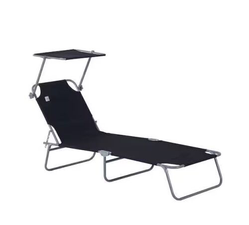 Outsunny Adjustable Folding Black Oxford Cloth Outdoor Tanning Chair