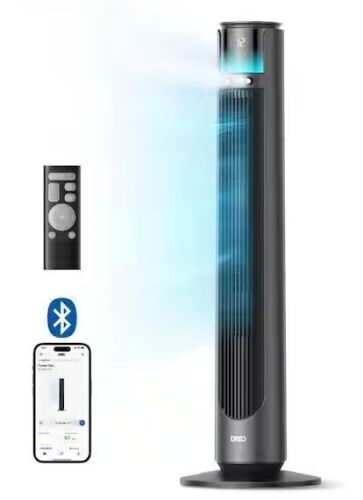 DREO Outdoor Misting 42 in. 12-fan speeds Tower Fan in Black with Remote, 20 ft. Mist, 150° Oscillation and UV Resistance
