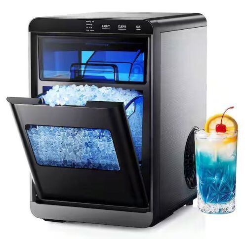 9.6 in. 45lb/24H Nugget Ice Countertop Portable Ice Maker in Black - 9 Cubes/6Mins, Auto-Clean, Basket and Scoop