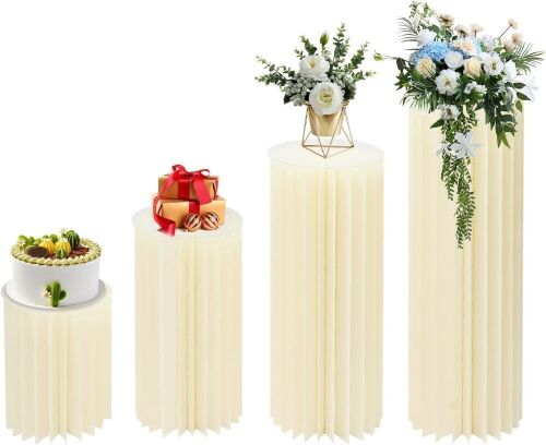 Foldable Cardboard Centerpiece Display Stands with Round Top Plate, Set of 4