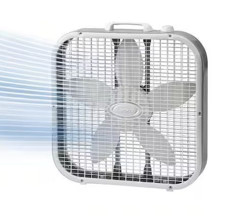 Lasko 20 in. 3 Speed Air Circulating Box Fan for Home in White with Save Smart Technology, 1820 CFM and Carry Handle