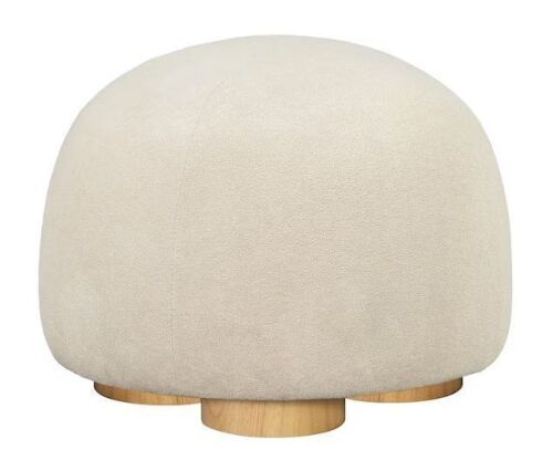 CHRISTOPHER KNIGHT HOME Avo Modern Oatmeal Polyester Fabric Upholstered Round Accent Ottoman with Solid Wood Legs