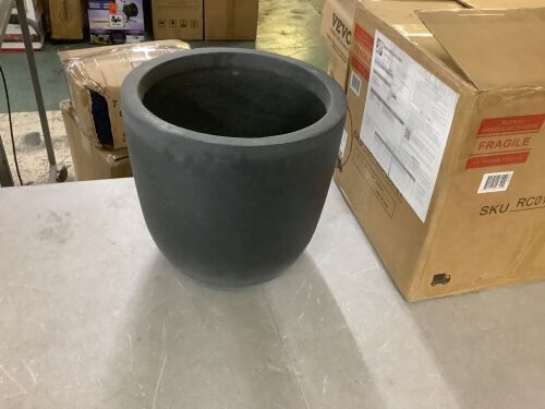 13.39 in. x 12.6 in. Round Charcoal Finish Lightweight Concrete and Fiberglass Indoor Outdoor Planter with Drainage Hole