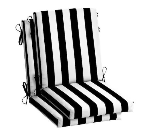 ARDEN 20 in. x 20 in. Black Cabana Stripe High Back Outdoor Dining Chair Cushion (2-Pack)