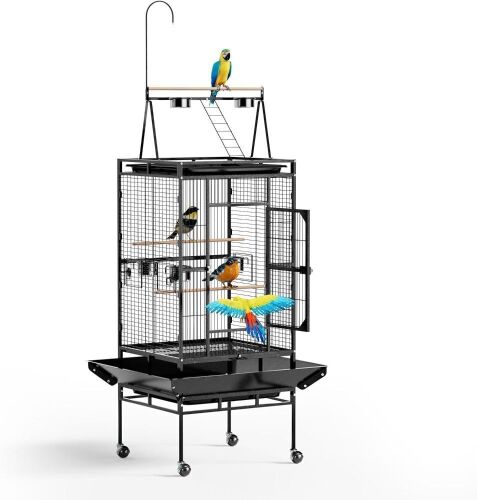 Wrought Iron Bird Cage with Removable Tray, Wheels