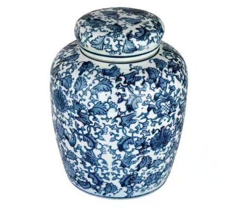 Storied Home 8 in. H Decorative Ceramic Ginger Jar with Lid in Blue and White