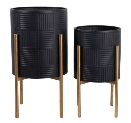Sagebrook Home 14 in. x 23 in. Black Iron Decorative Pots with Stand (Set of 2)