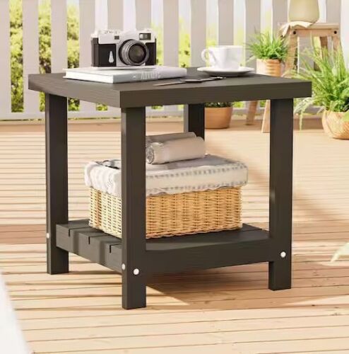 Brown Rectangular HDPE Outdoor Side Table, 2-Tier