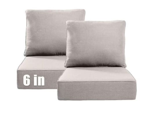 22 in. W x 24 in. D x 6 in. Thick Square 4-Piece Deep Seating Outdoor Lounge Chair Beige Cushion