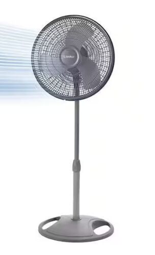 Lasko 16 in. 3-Speed Oscillating Pedestal Fan for Home in Gray with Adjustable Height, Tilt Back Head and Easy Assembly