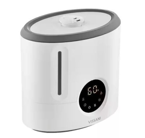 Vissani 2 Gal. Ultrasonic Humidifier 360 Degree Turning Dual Nozzle Cool & Warm Mist for Large Room (600 sq. ft.) in Grey/White
