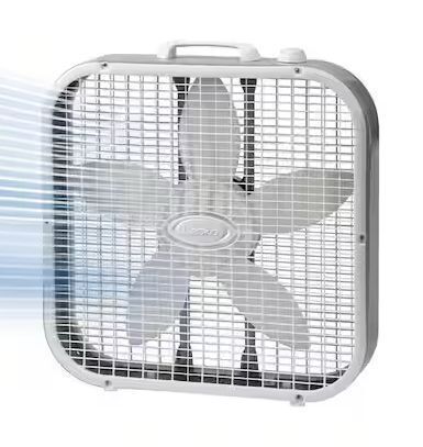 Lasko 20 in. 3 Speed Air Circulating Box Fan for Home in White with Save Smart Technology, 1820 CFM and Carry Handle