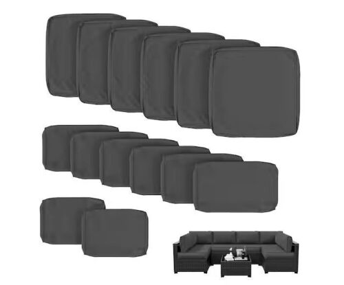 14-Piece Outdoor Cushion Cover Set (Slipcovers Only), Waterproof Zippered Covers for Patio Sectional Furniture Grey
