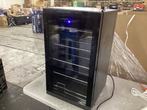 17.5 in. 130 Plus Cans Beverage Cooler Single Zone Adjustable Interior Space Portable Beverage Refrigerator in Black - Damaged Hinge