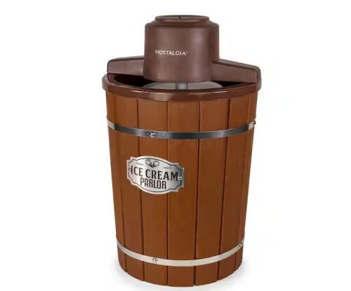 Nostalgia Vintage 6 Qt. Brown Dark Wood Bucket Electric Ice Cream Maker