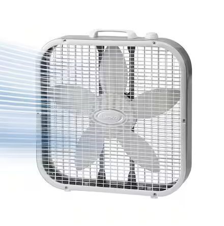 Lasko 20 in. 3 Speed Air Circulating Box Fan for Home in White with Save Smart Technology, 1820 CFM and Carry Handle