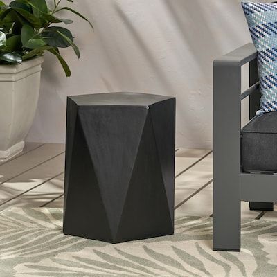Modern Side Table with Geometric Design Black Magnesium Oxide 16 Inch