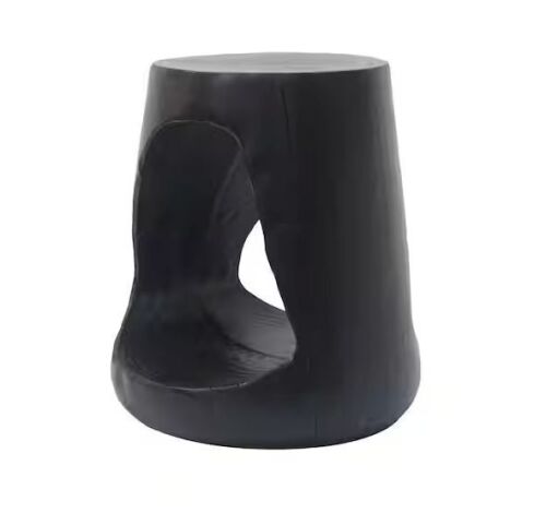 Harper & Bright Designs Black Round Hollow MGO Concrete Outdoor Side Table with Wood-like Texture