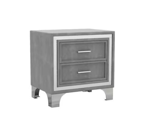 Mid-Century Gray 2-Drawer Velvet Nightstand with Metal Legs (21.8 in. W x 15.9 in. D x 21.7 in. H)