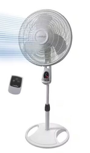 Lasko 16 in. 3-Speed Oscillating Pedestal Fan for Home in White with Adjustable Height, 4-HourTimer and Remote Control