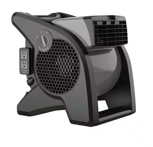 Lasko Pivoting 11.2 in. 3 Speed High Velocity Blower Fan for Home, Job Site in Gray, 375 CFM, 2 120V Outlets, Circuit Breaker