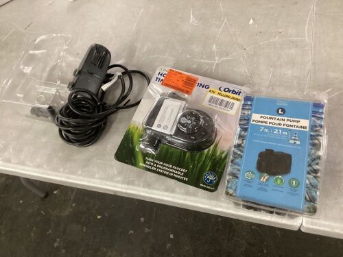 Lot of (2) Fountain Pond Pumps & (1) Hose Timer