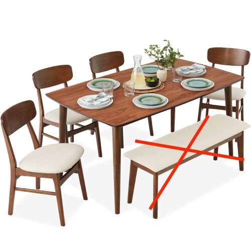 Mid-Century Modern Upholstered Wooden Dining Set w/ 4 Chairs - No Bench
