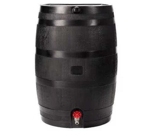 RTS Home Accents 50 Gal. Rain Barrel in Black with Plastic Spigot