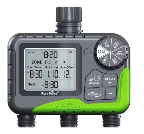 RainPoint 3 Zone Digital Hose Timer Programmable Water Timer for Lawns and Gardens