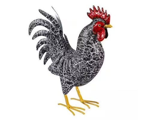 Evergreen 14 in. H Metal Rooster with Dark Feathers Garden Statue