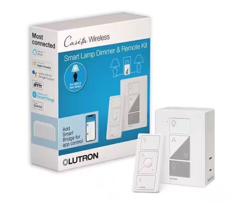 Lutron Caseta Smart Lamp Tap Dimmer and Remote Kit, for Table Lamps, 100-Watt/Single-Pole, White
