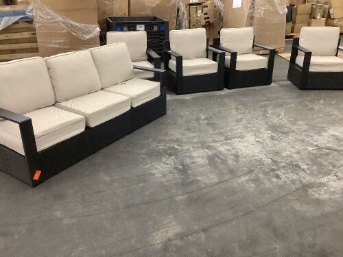 5-Piece Modern Outdoor Aluminum Armrest Iron-Back Sofa and Chair Set with Beige Cushions - Scratch & Dent