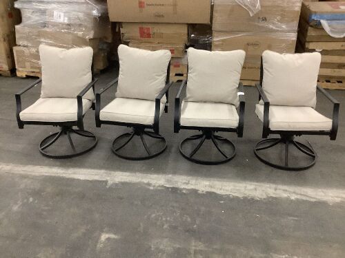 4 Outdoor Patio Swivel Chairs & Table - Table Missing 2 Legs