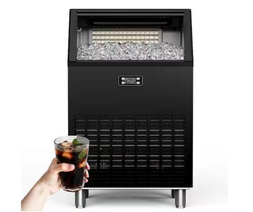 22 in. 200 lbs. / 24H Full Size Cubes Undercounter/Freestanding Commercial Ice Maker in Black with Clean Cycle