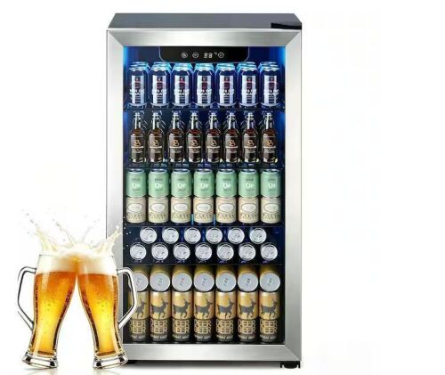 19.29 in. Single Zone 120-Cans Beverage Cooler in Stainless Steel With Adjustable Shelves